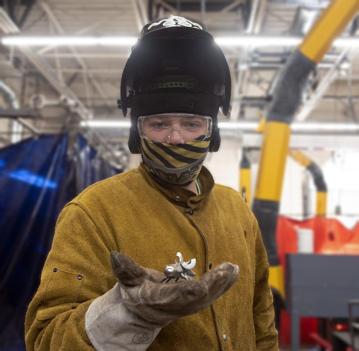 Check out Logan in Taylor Terhaar’s Welding class at #ICC. He salvaged pieces of scrap metal from the Welding and Automotive classes, which he measured, cut and welded into a collection of bees. Logan used the gas metal arc welding process and his creativity. #CareerSkills