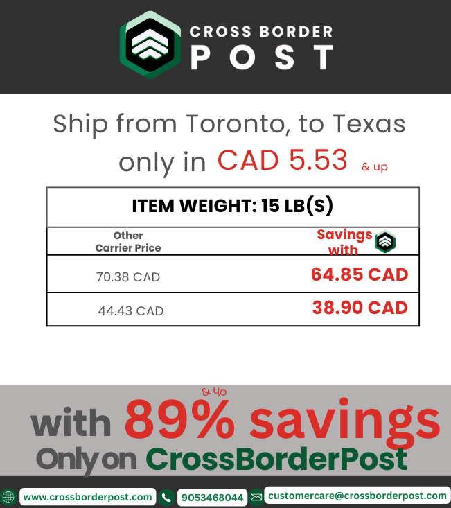 crossborderpost's tweet photo. Ship from  Toronto, Canada to Texas, US with 89% and up #savings, on https://t.co/5WEh1QfVfA.

Visit us: https://t.co/Jamo9bAAxW
Ask any query
Toll-free: 855-434-3477 or

Email: customercare@crossborderpost.com
With 💘@crossborderpost Made in Ontario https://t.co/IKXKmrUQBt