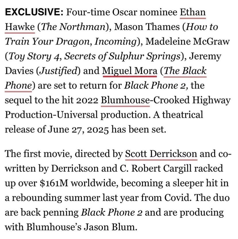 miguelcmofc's tweet photo. Beyond excited to announce TBP part two 2025 🫶🏼

#theblackphone2 #tbp2 #tbp #theblackphone #parttwo #sequel #blumhouse #universal #universalpictures #miguelmora https://t.co/Z6FegpiMea