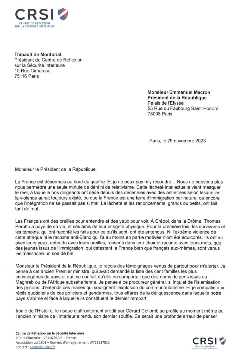 MontbrialAvocat's tweet photo. 🔷Ma lettre à ⁦@EmmanuelMacron ⁦@Elysee⁩ : Le peuple de 🇫🇷 attend un choc d’#autorité!🔷
 #sécurité #immigration #justice ⁦⁦@CRSI_Paris⁩ ⁦@Valeurs⁩ ⁦ https://t.co/pCvkYboDKh