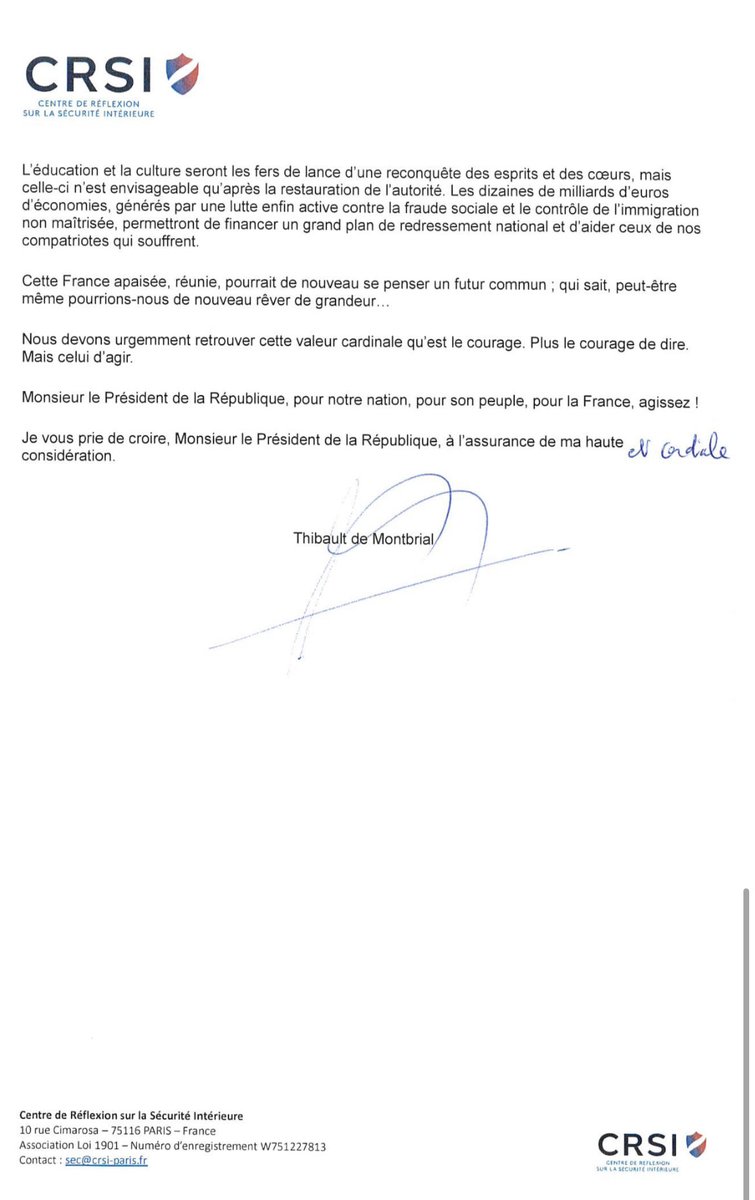 MontbrialAvocat's tweet photo. 🔷Ma lettre à ⁦@EmmanuelMacron ⁦@Elysee⁩ : Le peuple de 🇫🇷 attend un choc d’#autorité!🔷
 #sécurité #immigration #justice ⁦⁦@CRSI_Paris⁩ ⁦@Valeurs⁩ ⁦ https://t.co/pCvkYboDKh