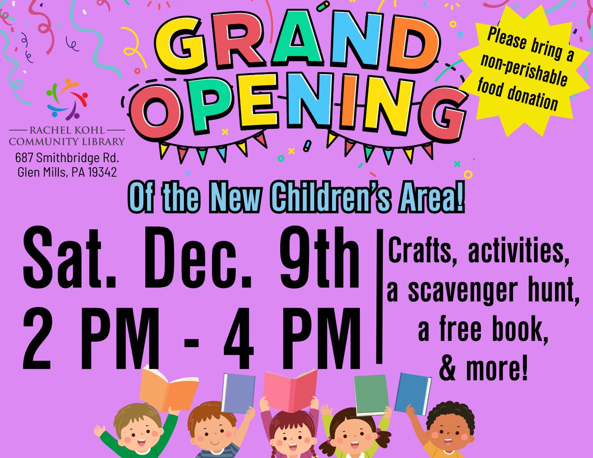 @delcolibraries If you haven't stopped by yet, make sure to join us at our Grand Opening on Sat. 12/9 any time from 2 PM - 4M!