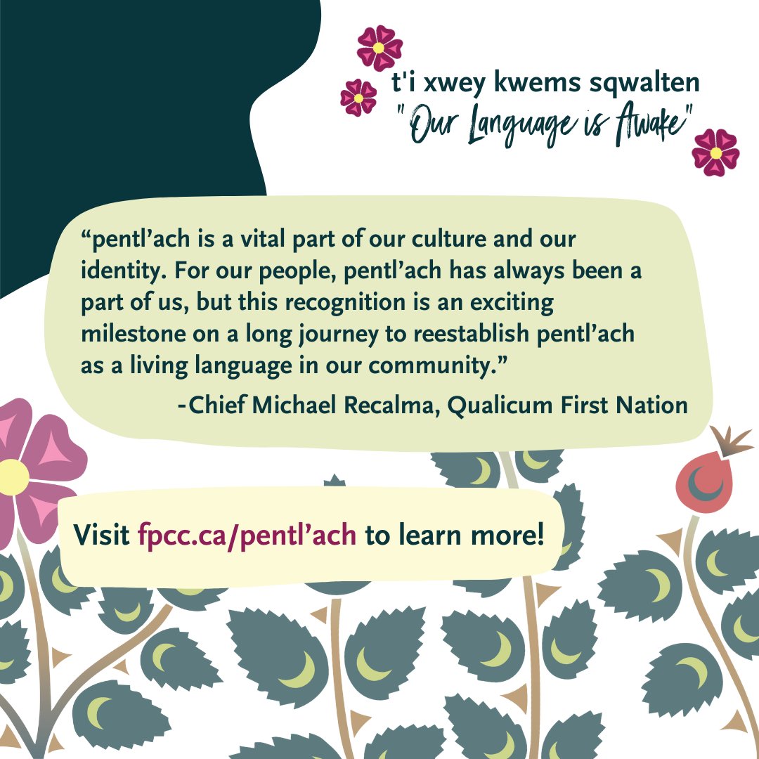 🪶🙌🏾 FPCC celebrates alongside Qualicum First Nation in recognition of the reawakening of their pentl’ach language! The Province has officially recognized pentl’ach as the 35th First Nations language in B.C. For more information please visit fpcc.ca/pent'lach