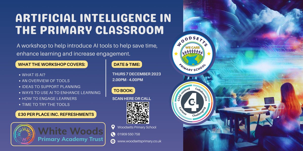 Calling all teachers! Why not come along to our 'Introduction to AI in the Primary Classroom' workshop. Lots of creative (and time saving!) ideas!