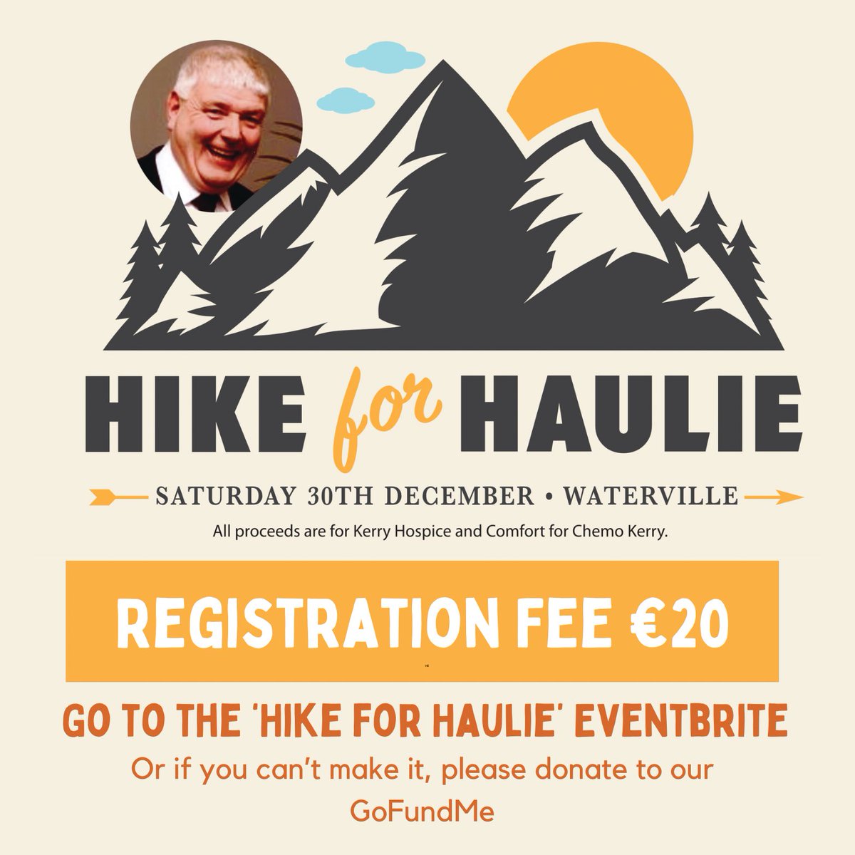 Registration is live for our #hikeforhaulie event on 30th December 2023 💚💛 Each ticket costs €20 and the proceeds will go to: 🎗️ @kerryhospice 🎗️ @ChemoKerry There will be 3 hikes on the day: 🥾 5 km 🥾 9 km 🥾 13 km 🔗 eventbrite.com/e/hike-for-hau… #waterville #gaa #kerry