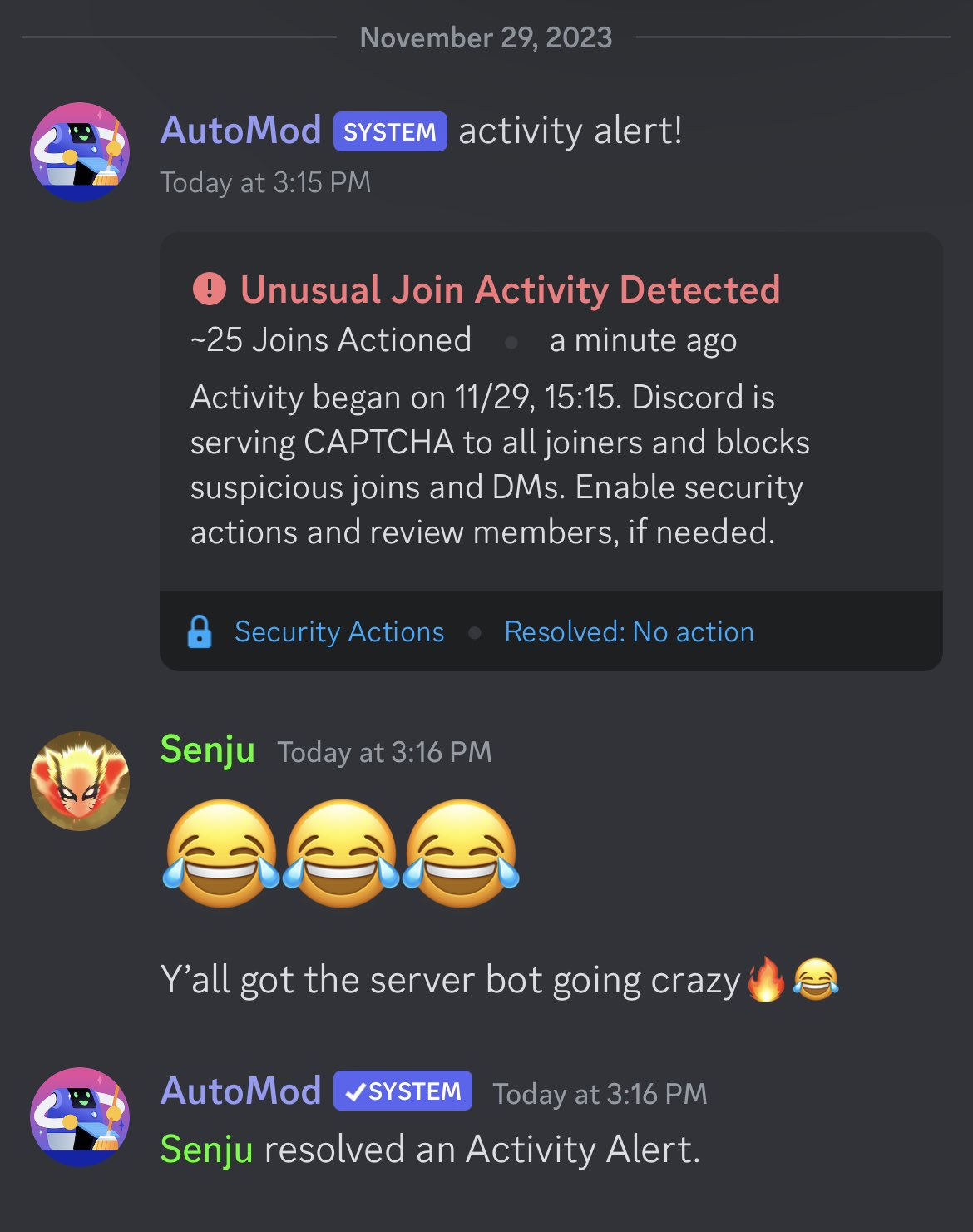 Activity Alerts + Security Actions – Discord