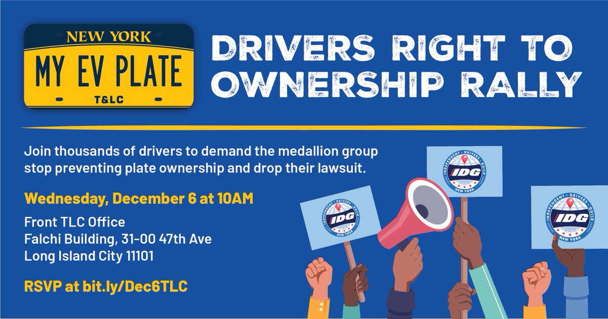 DrivingGuild's tweet photo. 🚨 ACTION ALERT 🚨 JOIN US next Wed. for an action demanding an end to predatory leases and unlock EV plates for all ACTIVE drivers!

We’re calling on the NYTWA to STOP blocking the process for ACTIVE drivers to acquire electric vehicle (EV) licenses.

https://t.co/8Rdkh7VpCj https://t.co/g7SoGMqCWy