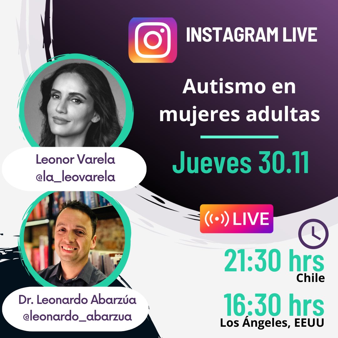 leo_abgo's tweet photo. Este jueves 30 a las 21:30 nos encontramos con nuestra querida @la_leovarela para conversar sobre Autismo en Mujeres Adultas. Nos vemos!!
#autismo #autismoinfantil #autismoadulto #espectroautista #espectroautistaadulto #tea #teaadulto #autismoenmujeres #autismofemenino https://t.co/cHbasAufSi