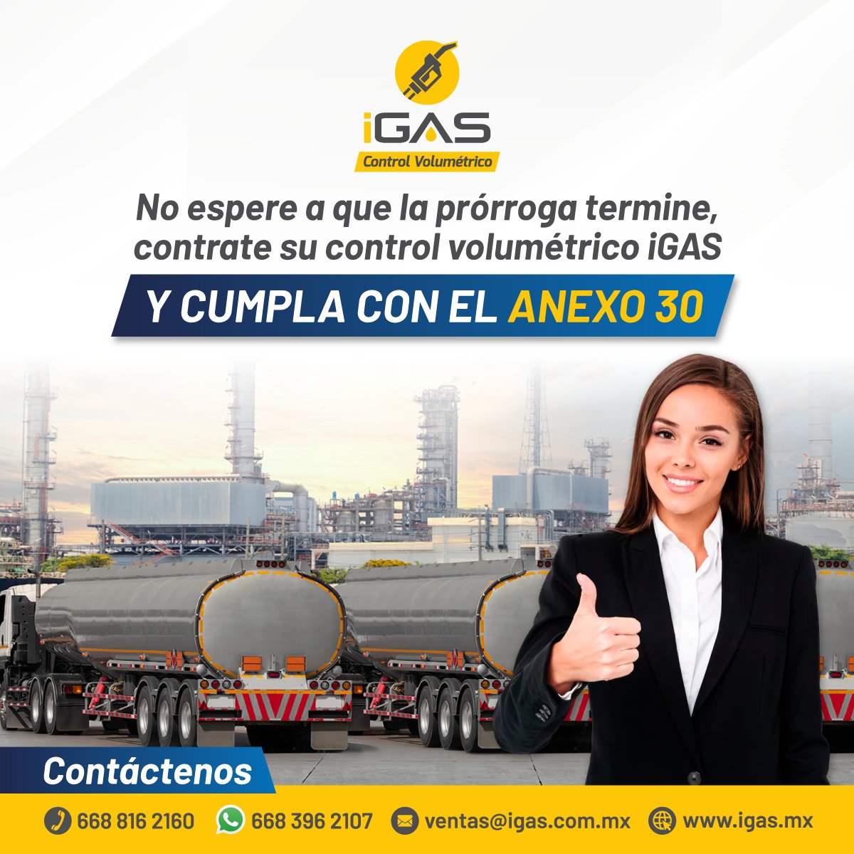 iGasmx's tweet photo. Su negocio aún no cumple con las regulaciones de Anexo 30?
¡No pierda más tiempo!

En iGAS estamos comprometidos en lograr que su empresa se mantenga al día con las regulaciones vigentes y que pueda seguir construyendo el éxito en el mercado del combustible. https://t.co/crn0pN4Jy0