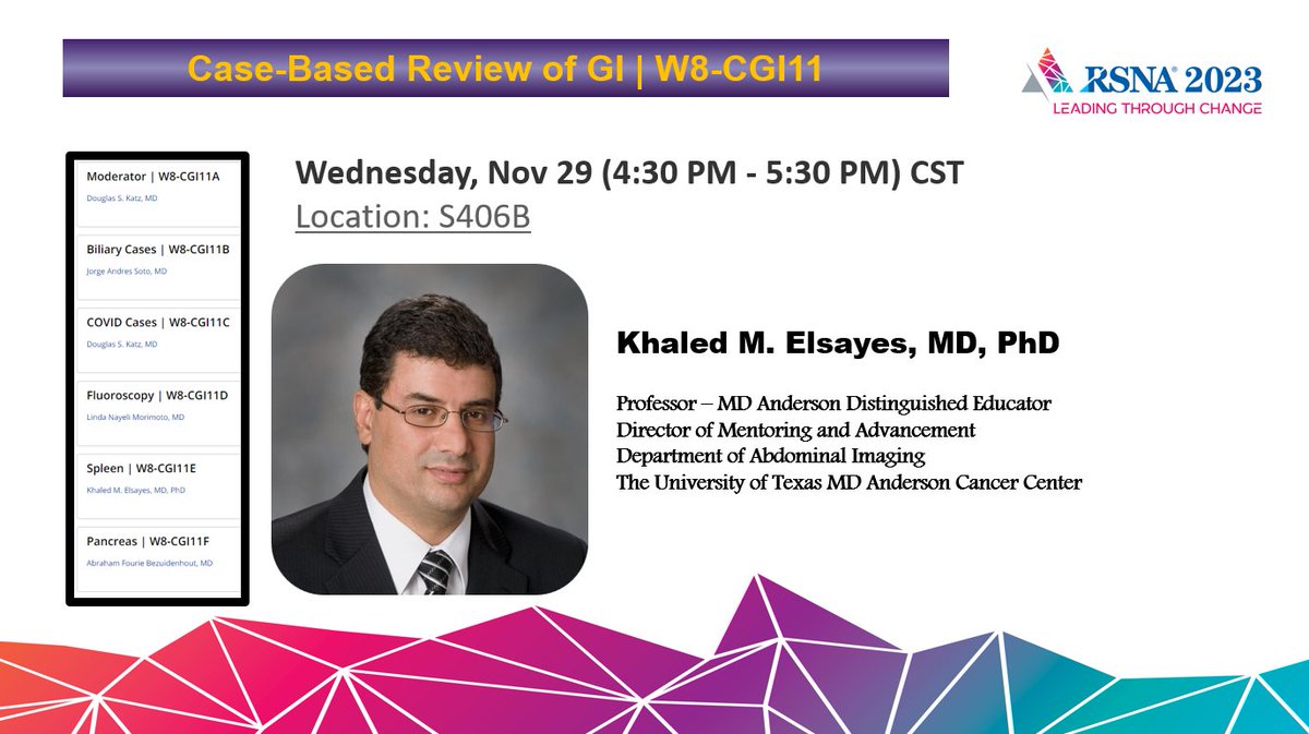 ACOREdu's tweet photo. We are proud of our very own Editor-in-Chief, Dr. @ElsayesKhaled, who will be lecturing today at the #RSNA23! Getting ready for a #spleen talk. Join to learn through the 'Case-Based Review of GI | W8-CGI11' in room S406B at 4:30 PM.
@RSNA #RSNA #RadiologyEducation #GIReview https://t.co/4nSwPEgRZp