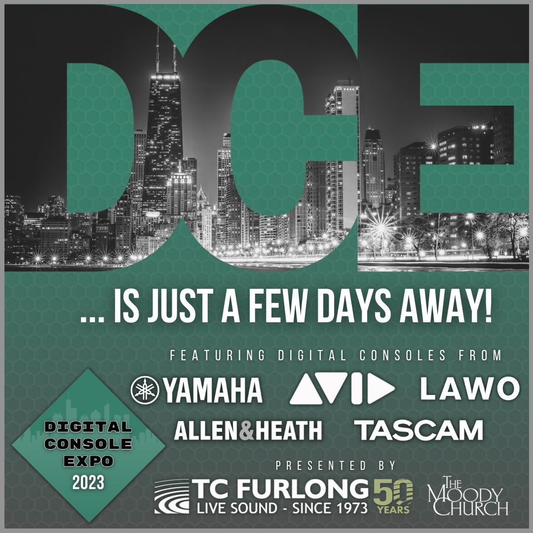 Our Digital Console Expo is right around the corner! This is a rare opportunity to see all the new digital consoles and peripherals under one roof… you won’t want to miss out!

We still have a few slots open! Find out more at tcfurlong.com/dce2023