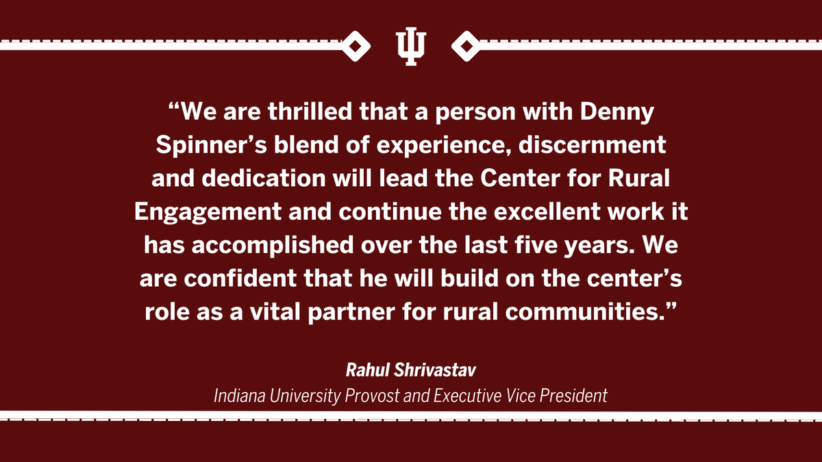 IUBloomington's tweet photo. Welcome Denny Spinner, interim executive director of @IU_Rural. Denny aims to build on the center's impactful work with rural communities. Learn more: https://t.co/hnCgqACcMh https://t.co/20QX508Fcd