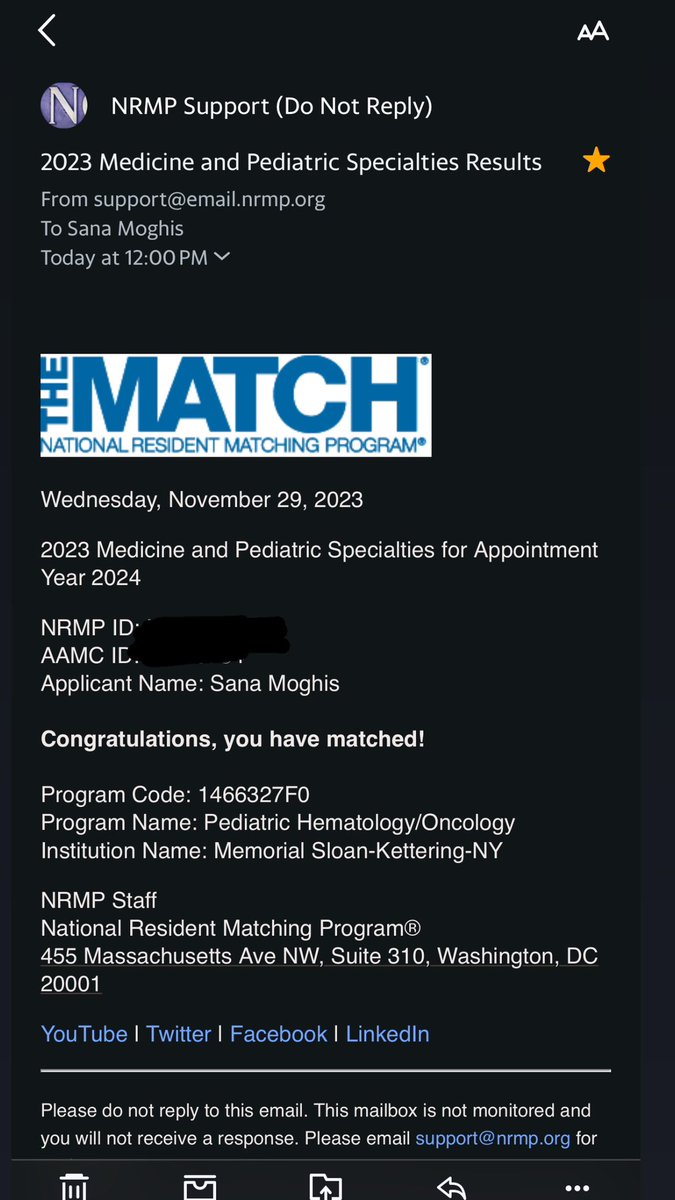 SanaMoghis's tweet photo. One step closer to the dream- Peds hematology/oncology fellowship at @MSKCancerCenter. Words can’t express the excitement! https://t.co/LVKxERte4W