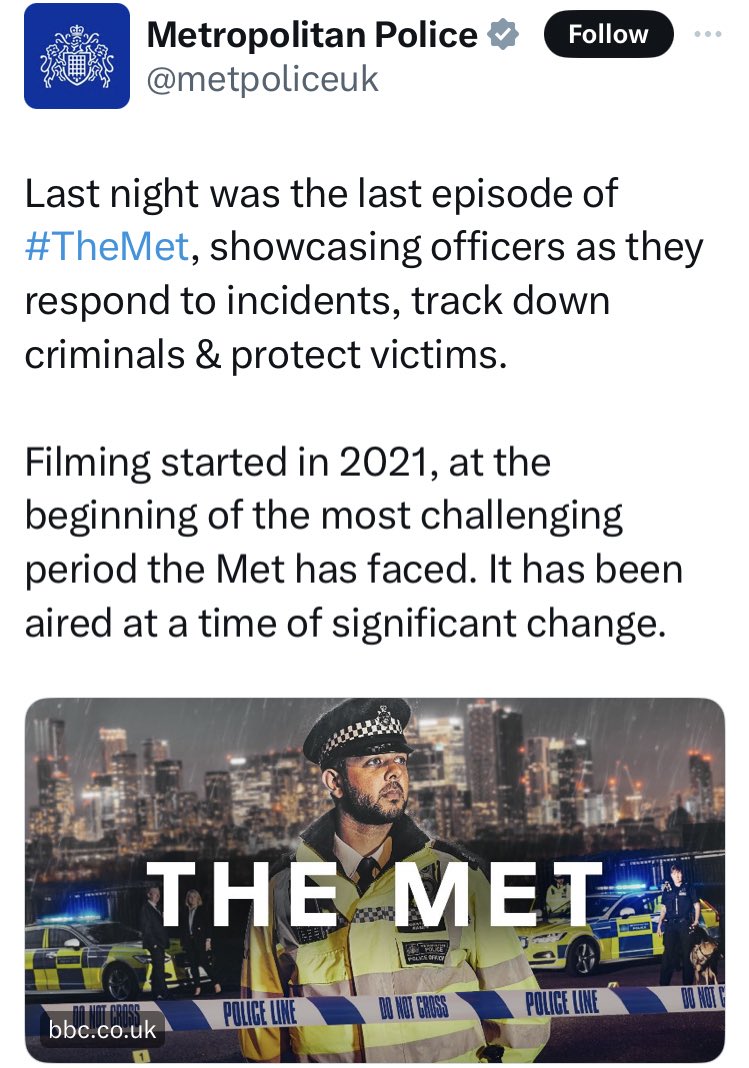 Haven’t watched as I’ve been waiting for the episode where the Met police explain their institutional racism, sexism, homophobia and misogyny…