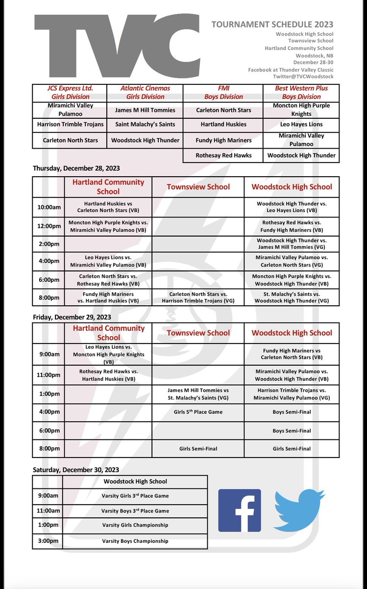 The Thunder Valley Classic 2023 schedule has been released! We look forward to hosting everyone from Dec. 28-30 for what promises to be a lot of fun!