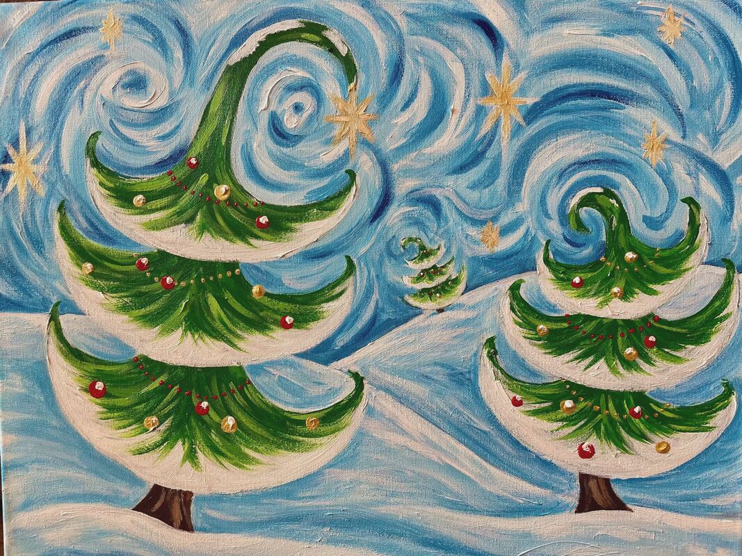 Enjoy an evening 🎨and 🍷with friends. Create whimsical, magical 🎄 trees on a 16x20 canvas. This  painting will make a beautiful addition to your holiday decor. 
Dec 8 or 15  @ 7:00pm
@thesuntimesnews @AAObserver @ypsireal 
@aadl  @TheClintonLocal