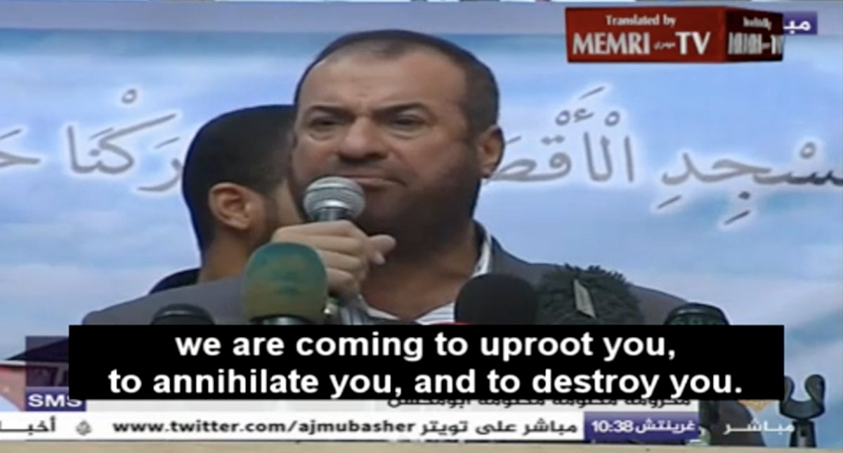 LizaRosen0000's tweet photo. Flashback: Hamas leader Fathi Hammad describes Jews as "brothers of apes and pigs" and threatens: "we are coming to uproot you, to annihilate you, and to destroy you" (video link attached below).

This is the rhetoric Hamas leaders have used over the past decades to promote hatred and war against Israel and the Jewish people. Instead of promoting peace, Hamas promotes genocide of Jews.

Link to the video: https://t.co/smqzj0twOL