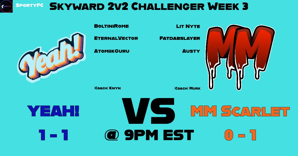 Come out to <a href="/SportyFCRL/">Simon "SportyFC" Price</a> stream and support your <a href="/_TEAMYEAH_/">YEAH!</a> 2s team in week 3 of @SkywardSeries