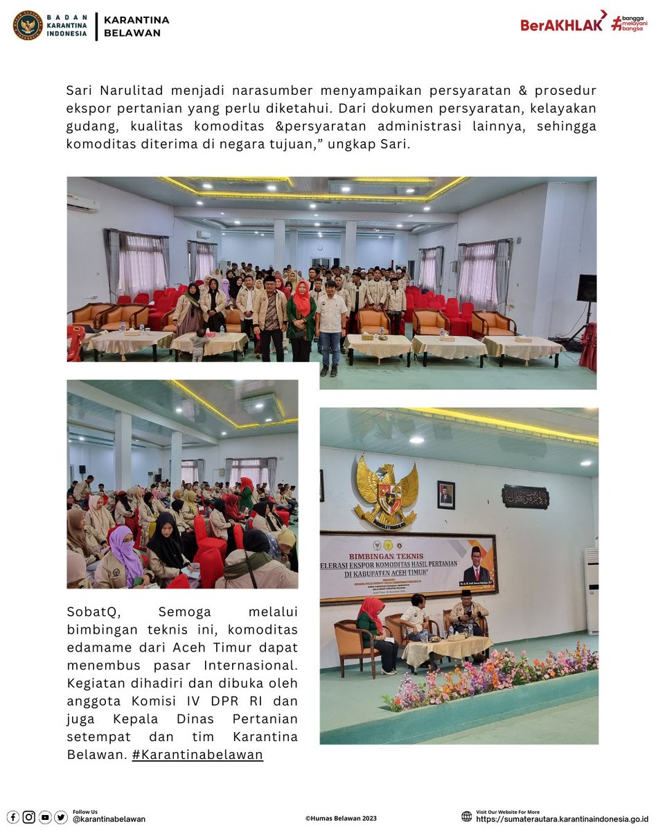 KarantinaBLW's tweet photo. Gali Potensi Ekspor Daerah Aceh,  UPT Barantin di Sumut Hadiri Bimtek

Sebagai upaya percepatan pemulihan ekonomi nasional di Kabupaten aceh Timur, UPT Barantin di Sumut, Karantina Belawan hadiri Bimtek ekspor komoditas pertanian. https://t.co/JAd2wGMkdy