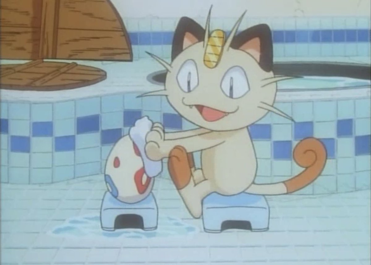 PkmnShitpost's tweet photo. meowth taking care of the togepi egg https://t.co/GUfZsKsHBG