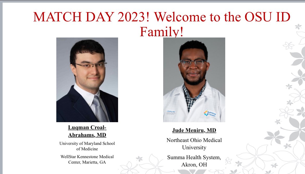 Welcome to Match Day!!! We are so excited to welcome our new ID fellows to @OSUWexMed! We also have one unfilled spot available for this upcoming year. If interested please email our program director m.sobhanie@osumc.edu for more info or DM us! 🎉 to future ID docs!!