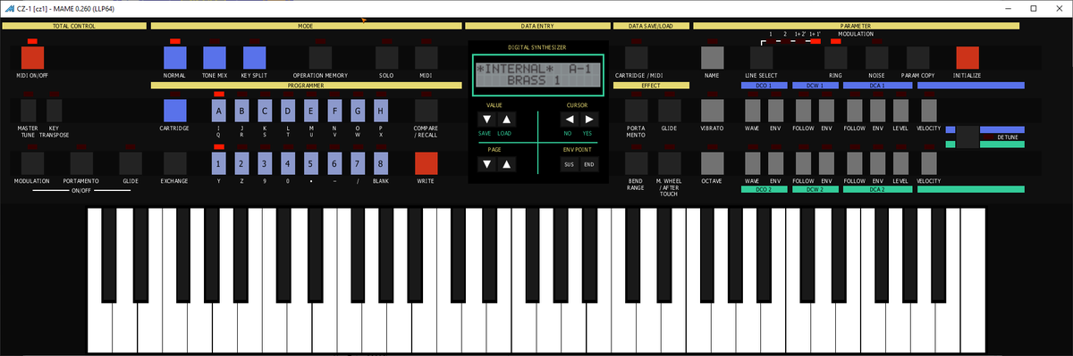 notrevenant's tweet photo. CZ-1 support is now available in MAME 261, along with all three original ROM cartridges for a total of 256 preset patches (plus RAM cartridge and MIDI controller support again)
also supported: the unreleased MZ-1 rackmount version, which afaik was never previously known to exist https://t.co/E8tRqeQk6R