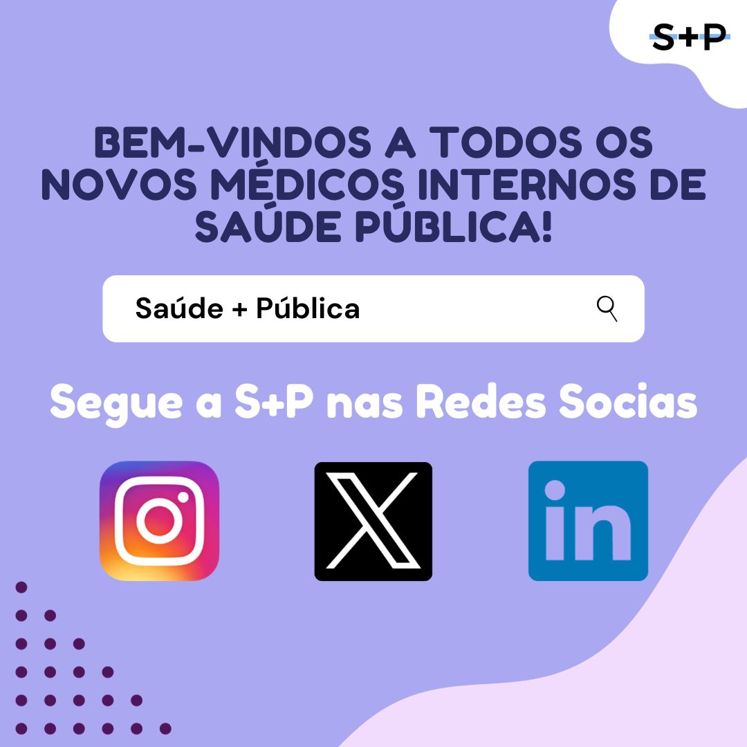 A equipa da S+P vem dar as boas-vindas a todos os médicos internos que escolheram a especialidade de Saúde Pública e convidar a que visitem o nosso site - saudemaispublica.com onde podem encontrar informações relativas ao internato e aos temas mais atuais da Saúde Pública.