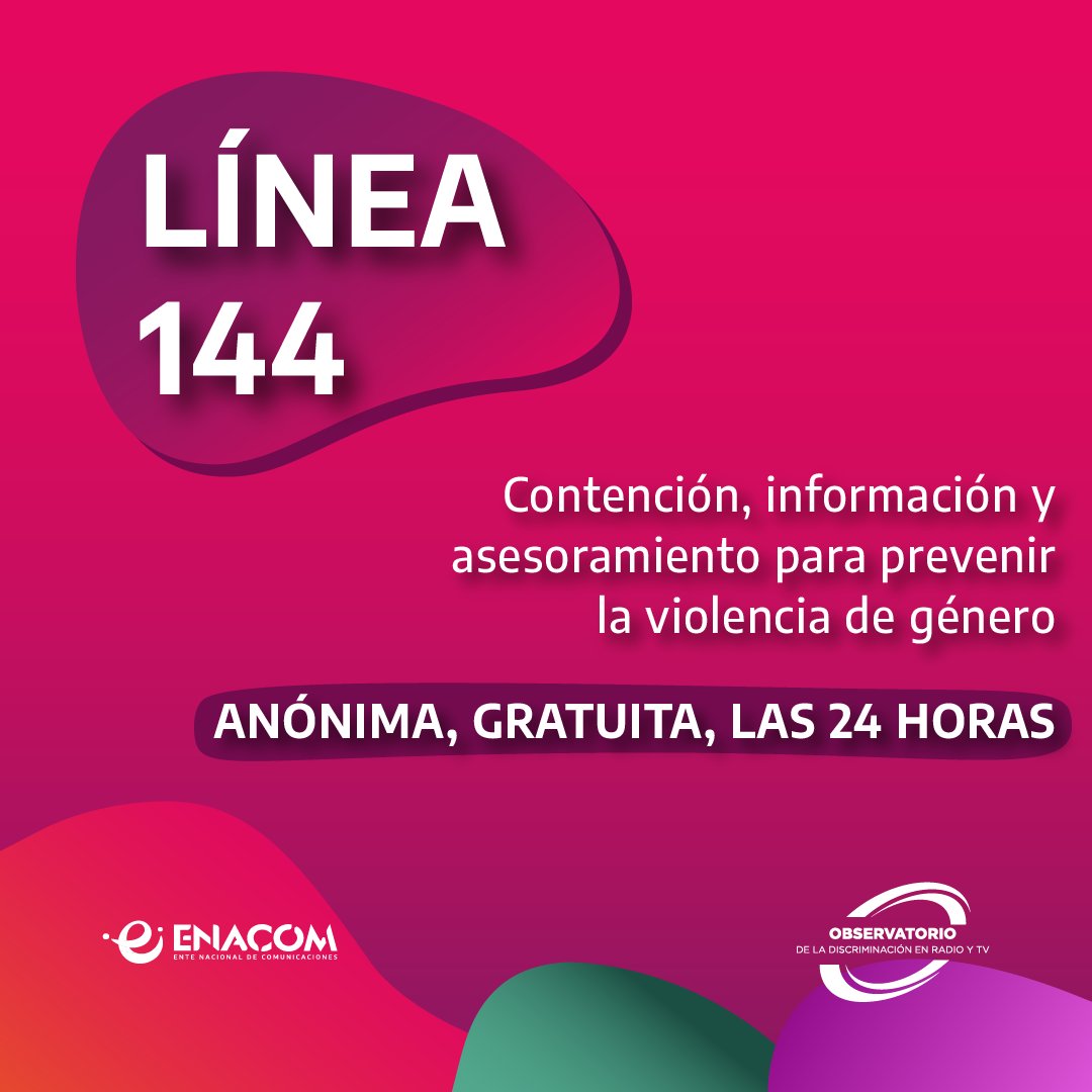 💜Recordamos que existe una línea gratuita y anónima de contención y asesoramiento para casos de violencia de género: el número 144. Insistimos en la importancia de difundir esta línea cada vez que en los medios se traten casos o temas relacionados con la violencia de género.