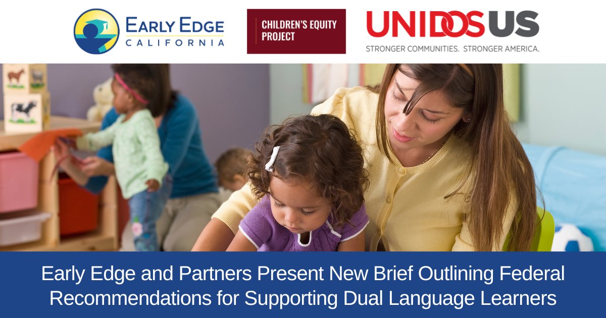 .@EarlyEdgeCA,@ChildrensEquity, @WeAreUnidosUS, and individual DLL experts have released new federal policy recommendations to support the nearly 7.5 million #DualLanguageLearners (#DLLs) in the US now. Learn more: ow.ly/pjZM50QcbEh