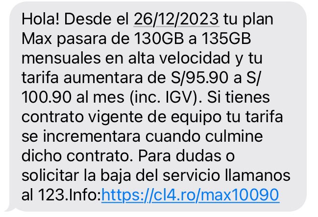 RodroCll's tweet image. Y a pedido de quien? Así los incrementos en sus tarifas sean de conocimiento de @OSIPTEL.  Esto es arbitrario, es histórico el abuso disfrazado y sistemático de las compañías de telecomunicaciones en nuestro país.
@ClaroPeru @IndecopiOficial 
Todos a bajar los planes este 2024!