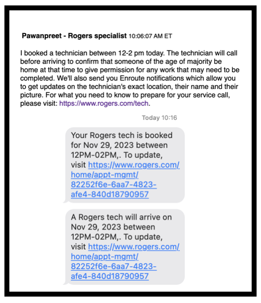 Suze20TO's tweet photo. What is happening with @rogers? 10 days with dropped connections. Technician doesn't show up. Rogers chat agent can't see an appt existed. Photo shows Rogers chat and texts. Now told there is an issue in neighbourhood - so not scheduling another tech &amp; gave me my 5th ticket #. https://t.co/SHyIKFqUJ1