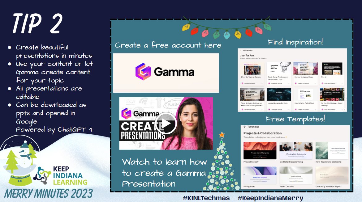 KeepINLearning's tweet photo. Create beautiful editable presentations in minutes! These can be downloaded as PPTX and opened in Google slides. Clickable PDF - https://t.co/7qns6HoigV
#KINLTechmas #KeepIndianaMerry https://t.co/V8qKE9wgeQ