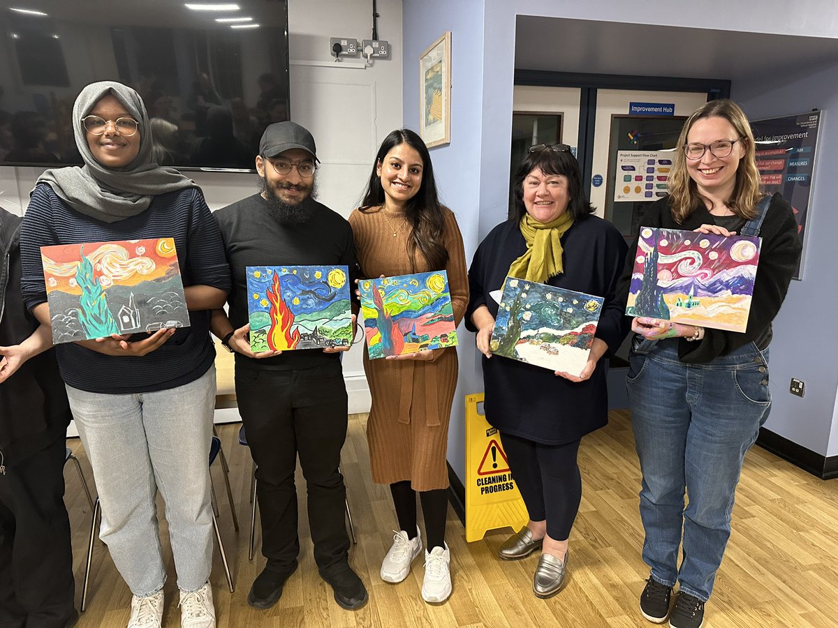 HealthcareArtC's tweet photo. Starry night 🌌

We had 17 painters at tonight Van Gogh art workshop with @PamelaAmeliaK supported by @sathcharity 

Lovely end to our 2023 well-being workshops. 

Watch this space for new things coming in 2024!!!

#nhs #wellbeing #art #painting #vangogh https://t.co/xMMaB4E0lI