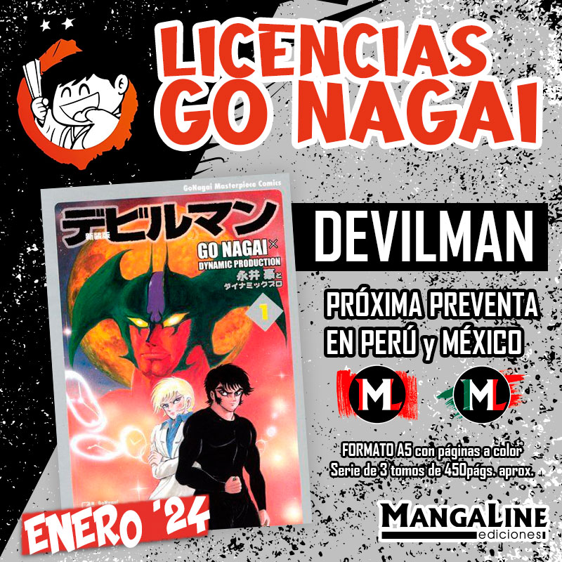 mangaline's tweet photo. ANUNCIO 12 #SEMANAML
PRÓXIMAS PREVENTAS @MangaLineMX  y @MangalinePe !!🔥🔥

En Enero de 2024 se lanzará la serie original de #GoNagai,  DEVILMAN!!👏👏

En los próximos días mostraremos las portadas oficiales.

Esten pendientes a sus web! 🤓

#Editorial #Manga #MangaLine https://t.co/9wsLhNp5ZL