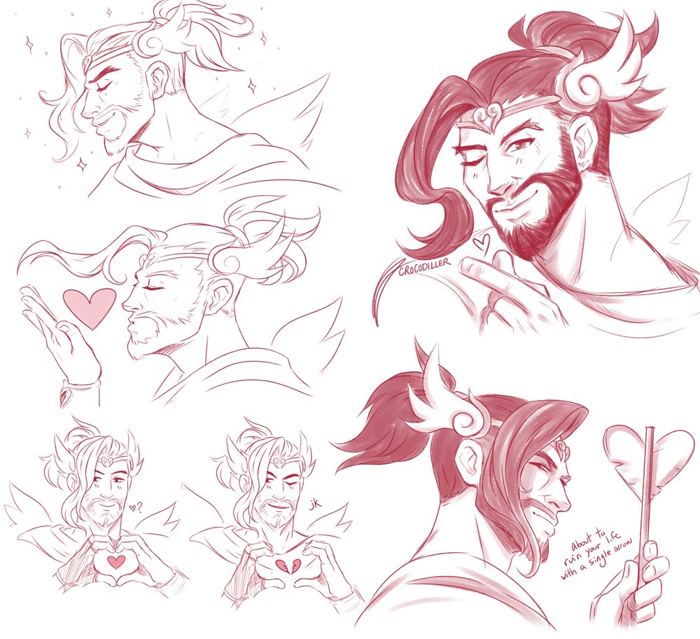 CrocoScribbles's tweet photo. Long time no see, have some cupid hanzo sketches I did when the skin was new 😅 https://t.co/RTHreCxgX8