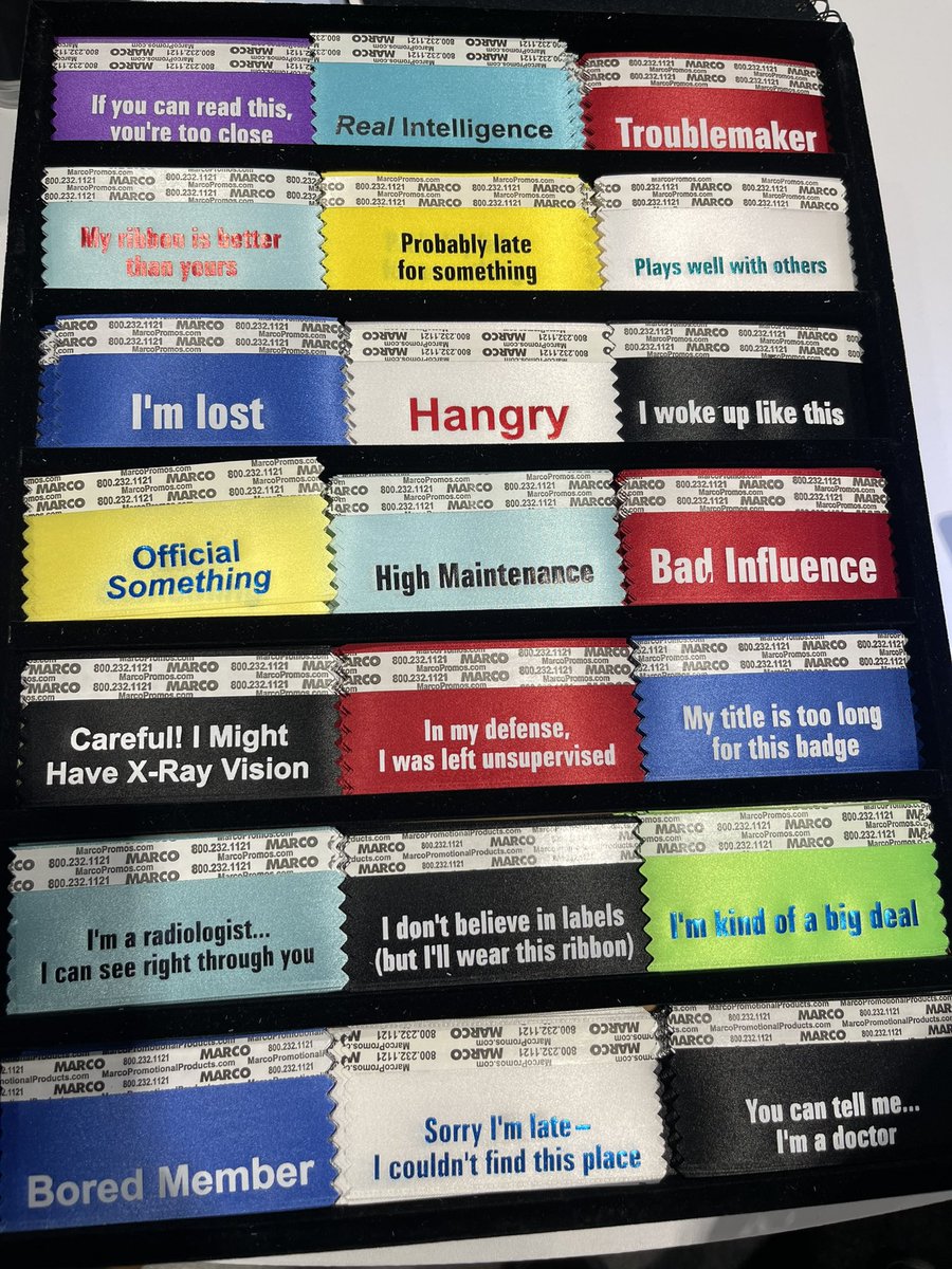 Hey conference goers, which one is YOUR favorite? Mine is “I’m a radiologist. I can see right through you!” 😅 #RSNA23 #unofficialribbons #RSNA2023