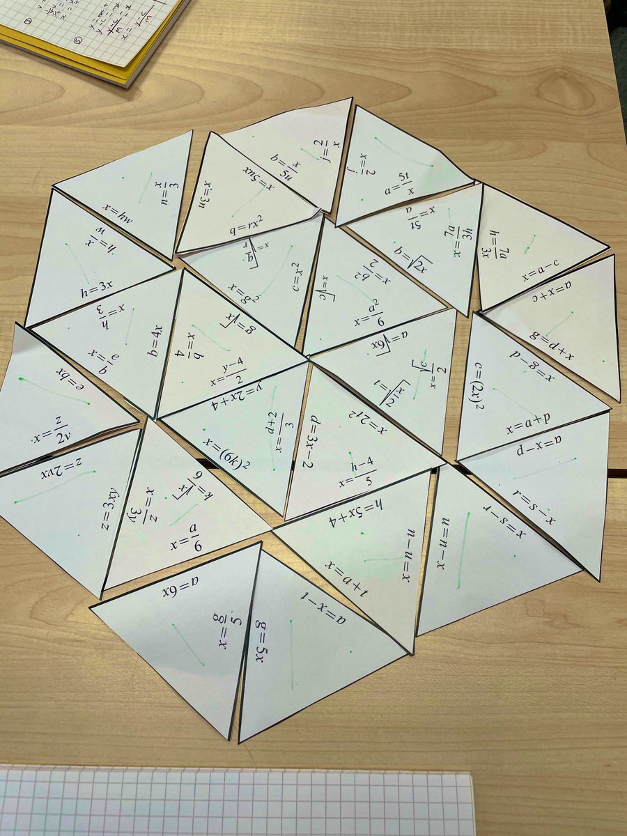 MrsRGibb's tweet photo. Working in pairs, s3 solved tarsia puzzles to change the subject of each formula. 
Fantastic maths, motivation and  cooperation. @LHSMathsDept https://t.co/AEnqXkFKEk