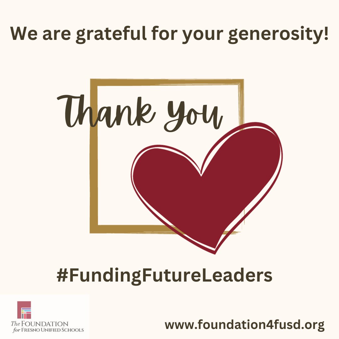 Thank you from the bottom of our ❤️ to all who decided to choose FUSD for #GivingTuesday! You showed Fresno is all about supporting the community and our next generation of leaders. You can continue your support by visiting foundation4fusd.org to learn more. #FullPotential