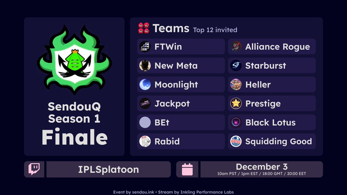 IPLSplatoon's tweet photo. Take a look at the teams invited to play in the SendouQ Season 1 Finale! https://t.co/nPV73I2EMn