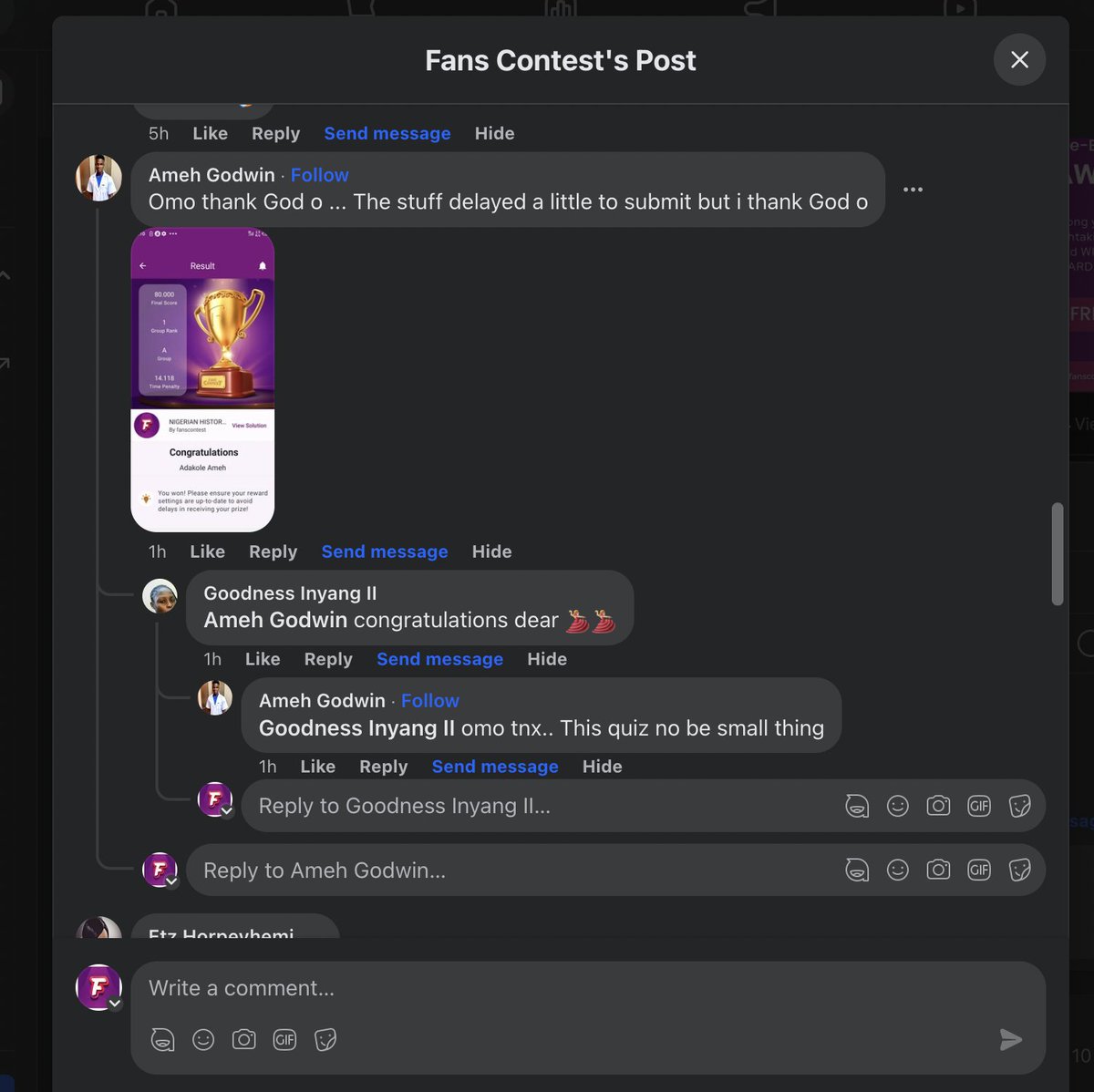 fanscontest's tweet photo. The scores are in! Congratulations to the winners, and a special shoutout to the top 25!

Thanks to everyone who participated. Hope you all had fun.

Next Up: Bible Quiz | Sunday at 8 pm | N5000 x 2 winners. https://t.co/n5T9HhoyGd