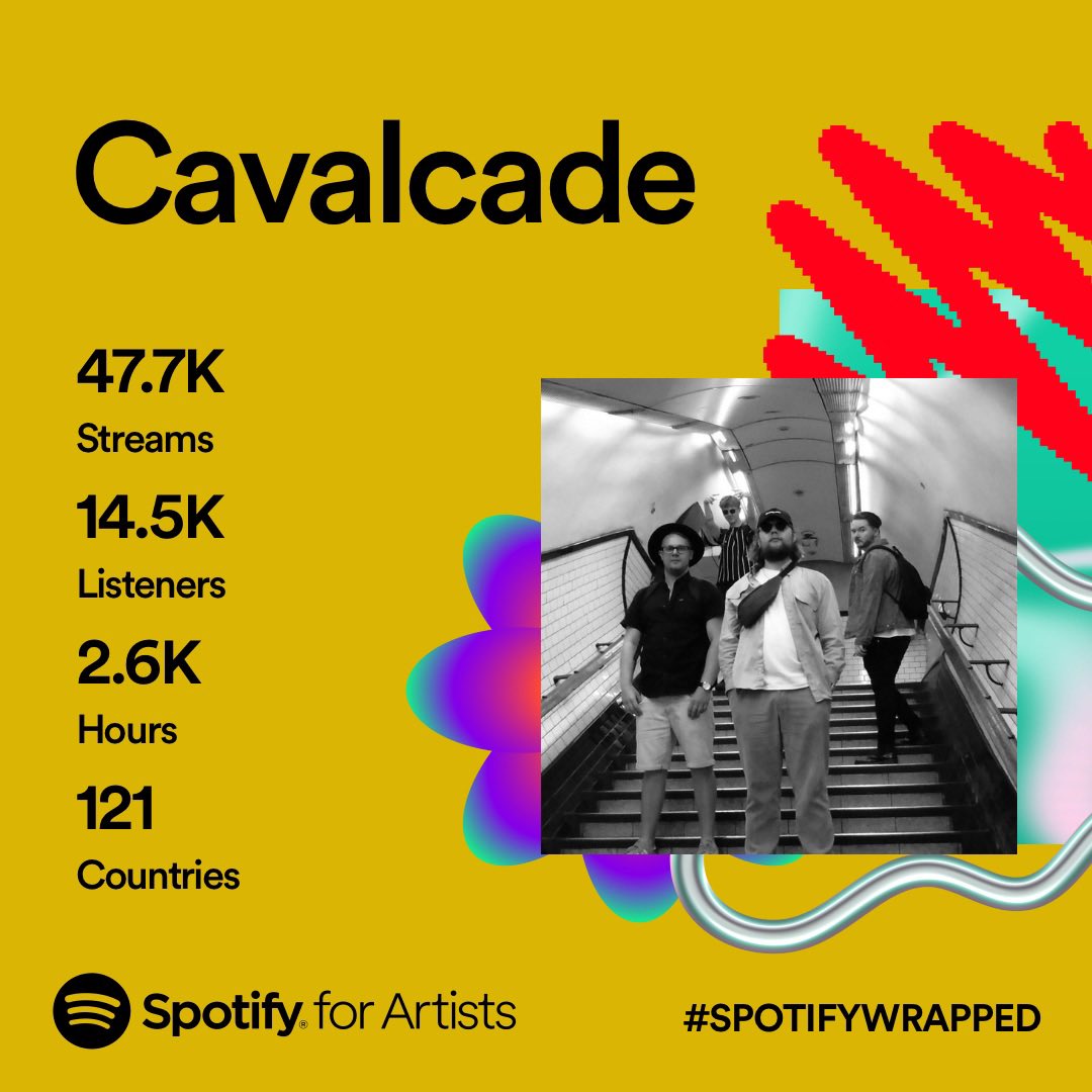 Cavalcade__'s tweet photo. Big thanks to everyone who’s listened, streamed, shared our tunes and came to our gigs! 

We doubled last years stats with only 2 single releases which is insane and it’s all thanks to you 🤝🤍

Plenty more to come next year….. https://t.co/F1W54h8Yrs