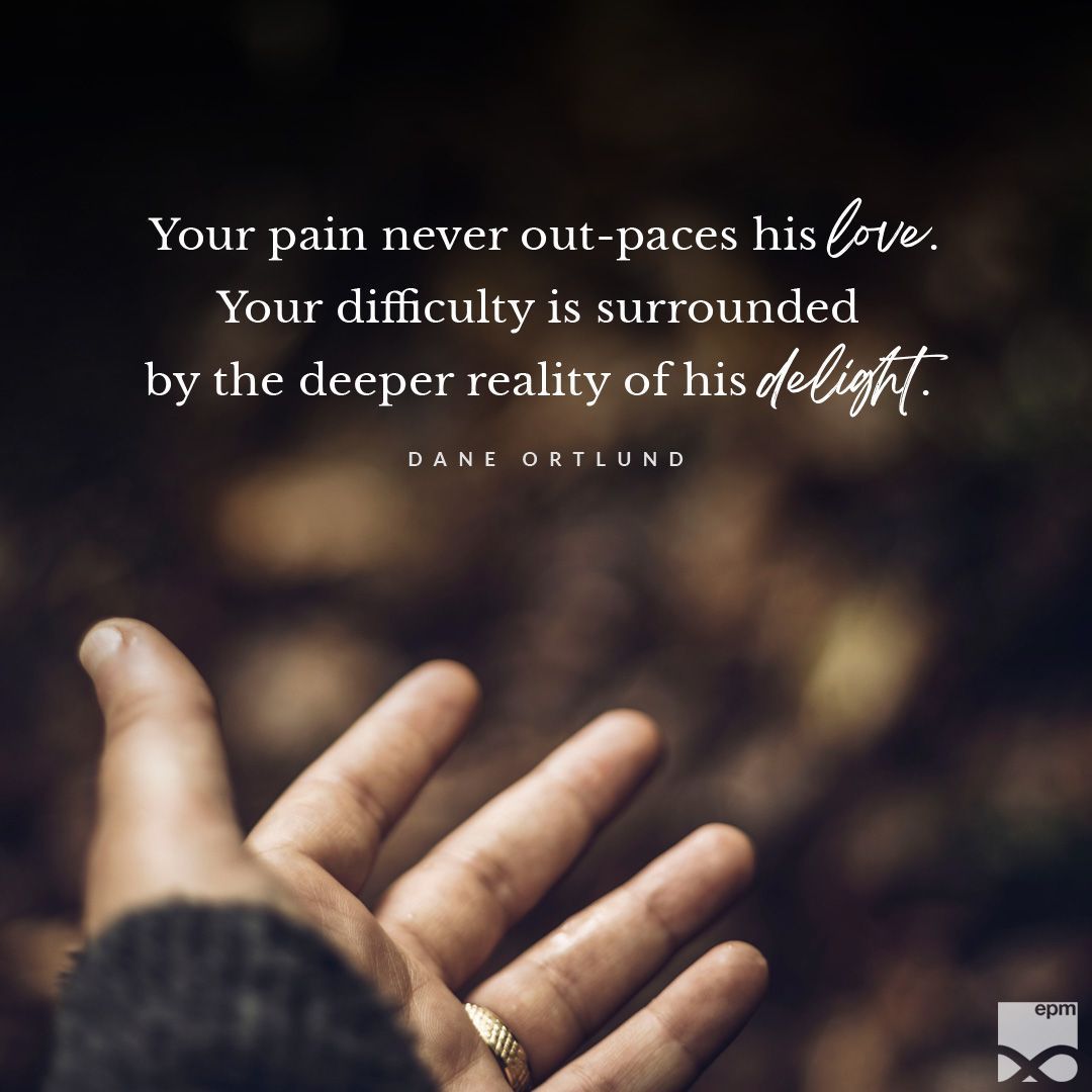 “The Bible gives us resources for wading through the pain of life with a joy and calm that transcends the darkness…Your pain never out-paces his love. Your difficulty is surrounded by the deeper reality of his goodness. He proved it by sending his own Son for you.” –Dane Ortlund