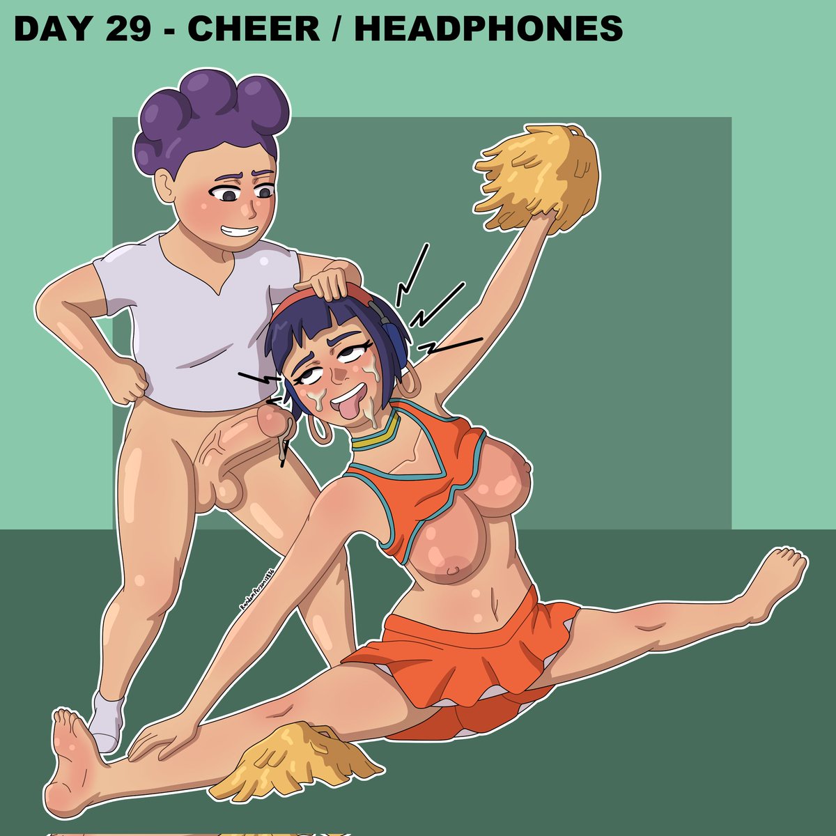 RP12836's tweet photo. #Hypnovember Day 29 - Cheer / Headphones

A downside to Jiro's quirk is just how susceptible to sound she is, a fact Mineta was all too happy to take advantage of. #MyHeroAcademia #nsfw #hypnosis https://t.co/g165uhkUiy
