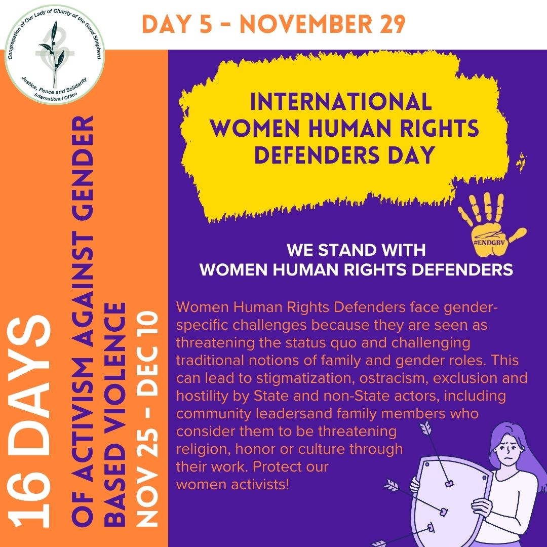 Day 5 #EndGBV We can work together to make sure our humanitarian responses effectively address the unique needs of women & girls to prevent gender-based violence (GBV) during humanitarian crises.
#16DaysOfActivism #NoExcuse 
@UN_Women @GoodShepherdRGS @gsijp @rgs_gssweb