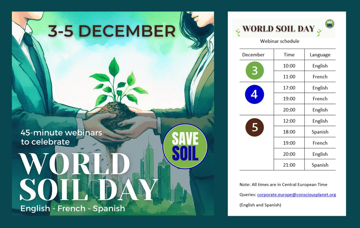 𝐌𝐢𝐜𝐡𝐞𝐥𝐥𝐞 𝐌𝐚𝐲𝐞𝐬 🙏 (@nanowellbeing) on Twitter photo #SaveSoil
The key to addressing climate change.
Be the voice of the soil!
Discover how, as we celebrate #WorldSoilDay
🔹10 webinars
🔹3 languages
🔹3 days
Join: Bit.ly/SaveSoilWebina…
More events at #COP28
consciousplanet.org/en/save-soil/c…
#SaveSoilFixClimateChange <a href="/ibrahimthiaw/">Ibrahim Thiaw</a> #SaveSoil
The key to addressing climate change.
Be the voice of the soil!
Discover how, as we celebrate #WorldSoilDay
🔹10 webinars
🔹3 languages
🔹3 days
Join: Bit.ly/SaveSoilWebina…
More events at #COP28
consciousplanet.org/en/save-soil/c…
#SaveSoilFixClimateChange <a href="/ibrahimthiaw/">Ibrahim Thiaw</a>
