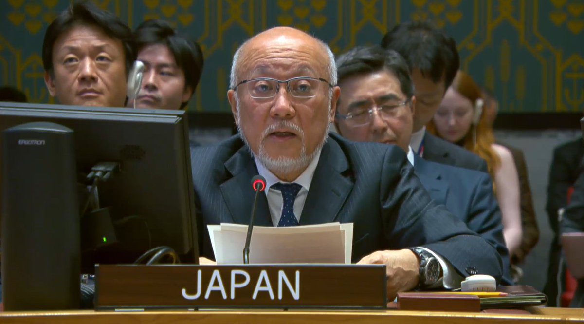 JapanMissionUN's tweet photo. At #UNSCBriefing on #MEPP, Special Envoy UEMURA reiterates that a true peace can be achieved only through dialogue based on mutual trust, not by violence, & emphasizes the need to stop further deterioration of the humanitarian situation in #Palestine.
🔗https://t.co/RrCLrBkvHO https://t.co/RH0t3ezyfH