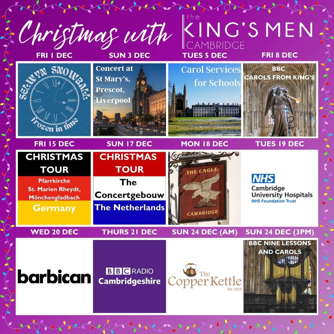 🌟🎄We are delighted to unveil our calendar of festive events in December, both as The King's Men and as part of the Choir of King's College, Cambridge. Please see our website for further details on celebrating Christmas with King's! 🎄🌟

kingsmencambridge.co.uk/christmas.html