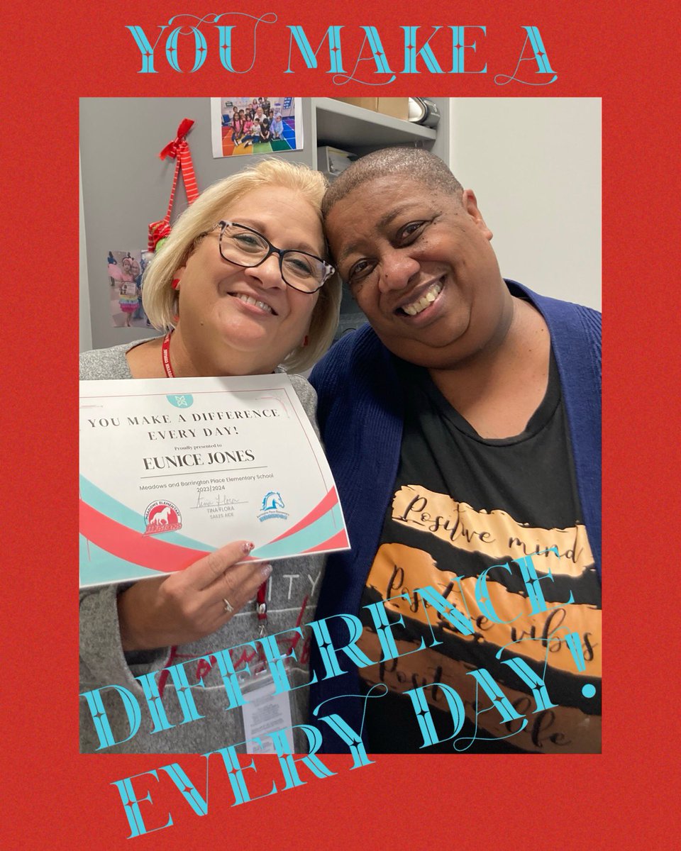 Mrs. Flora chose Mrs. Jones for the You Make a Difference Award       @BPE_Broncos and @ME_Mustangs because she is always so helpful and positive! @FortBendISD #youmakeadifference