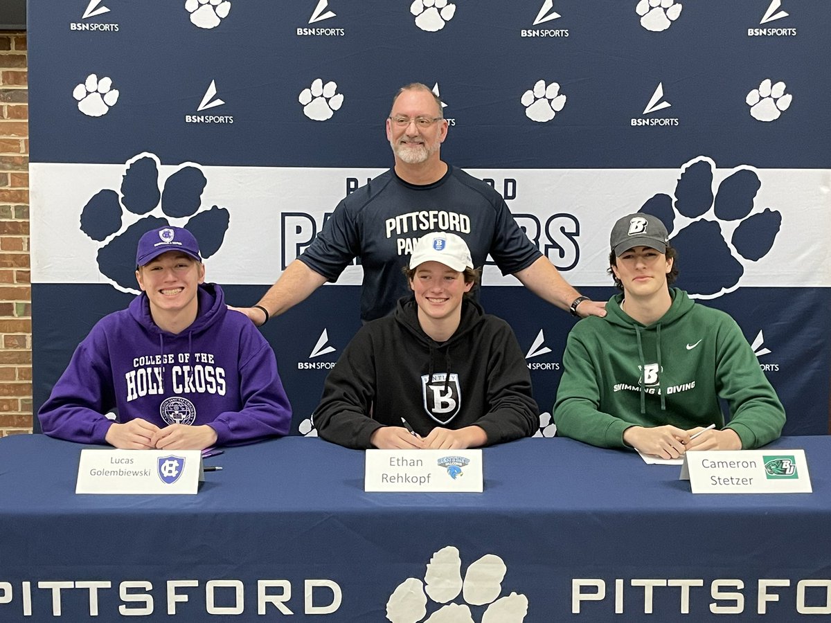 Congratulations to Lucas, Ethan and Cameron from <a href="/Pittsswim_men/">Pittsford Boys Swimming & Diving</a> for committing to continue their education and athletic career at the next level. #PittsfordPride.