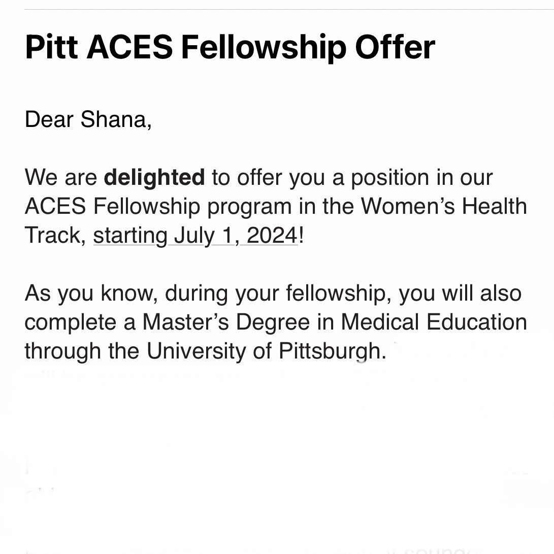 I’m thrilled to share that I will be starting the #PittACESFellowship Women’s Health Track in July—a #MedEd dream come true! I’m so grateful for everyone who has supported me along the way. 🤗 Especially excited to connect with the incredible #LGBTQinMedicine leaders 🏳️‍🌈🏳️‍⚧️